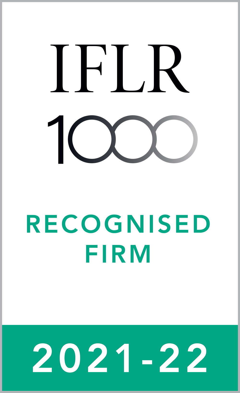 Ranked "Notable Firm" in Capital Markets: Equity, Capital Markets: Debt, M&A , Restructuring and Insolvency by IFLR1000 2021-22