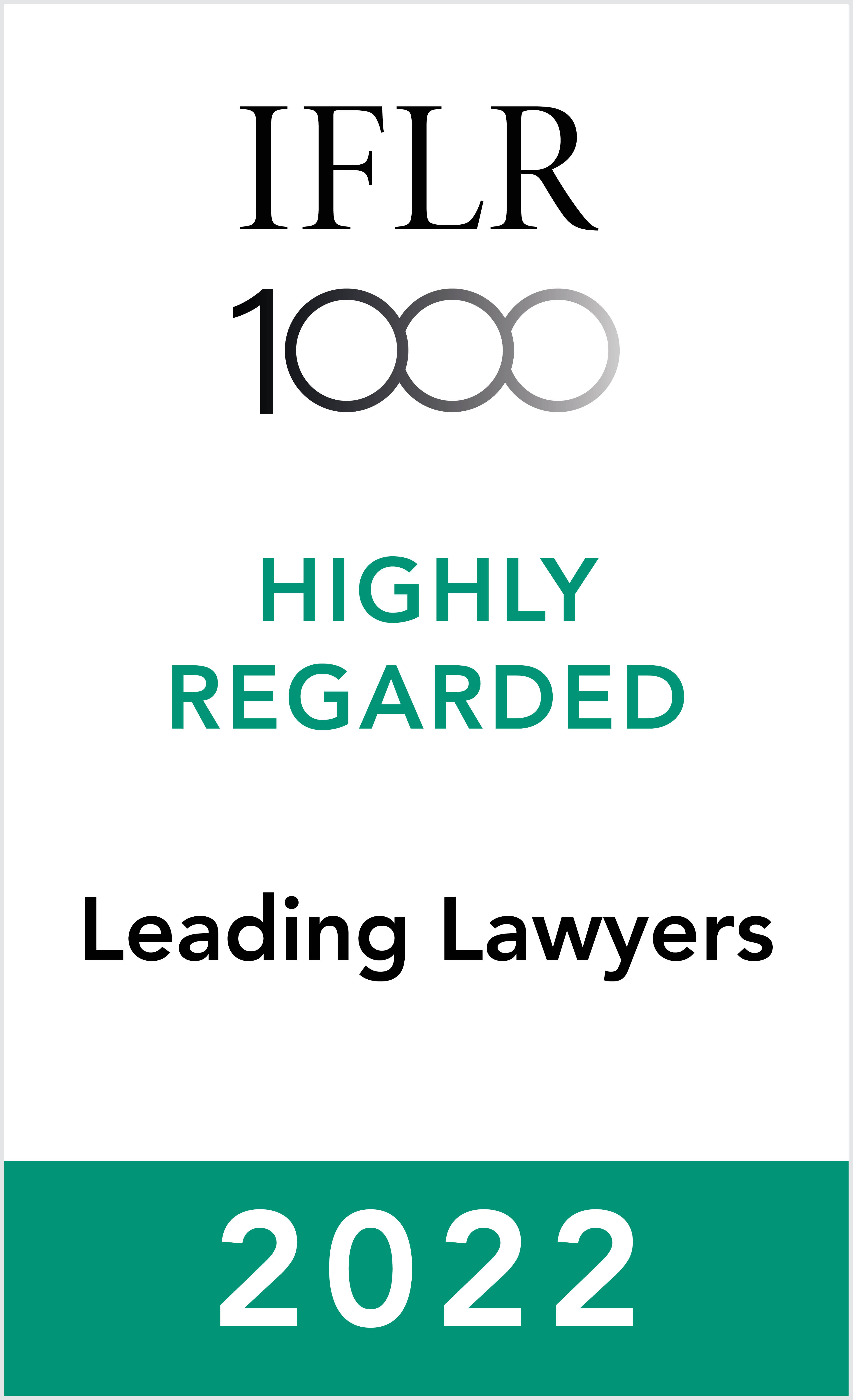 Highly Regarded Leading Lawyer in Capital markets: Equity, M&A, Private equity and Restructuring and insolvency practices by IFLR1000, 2022-23